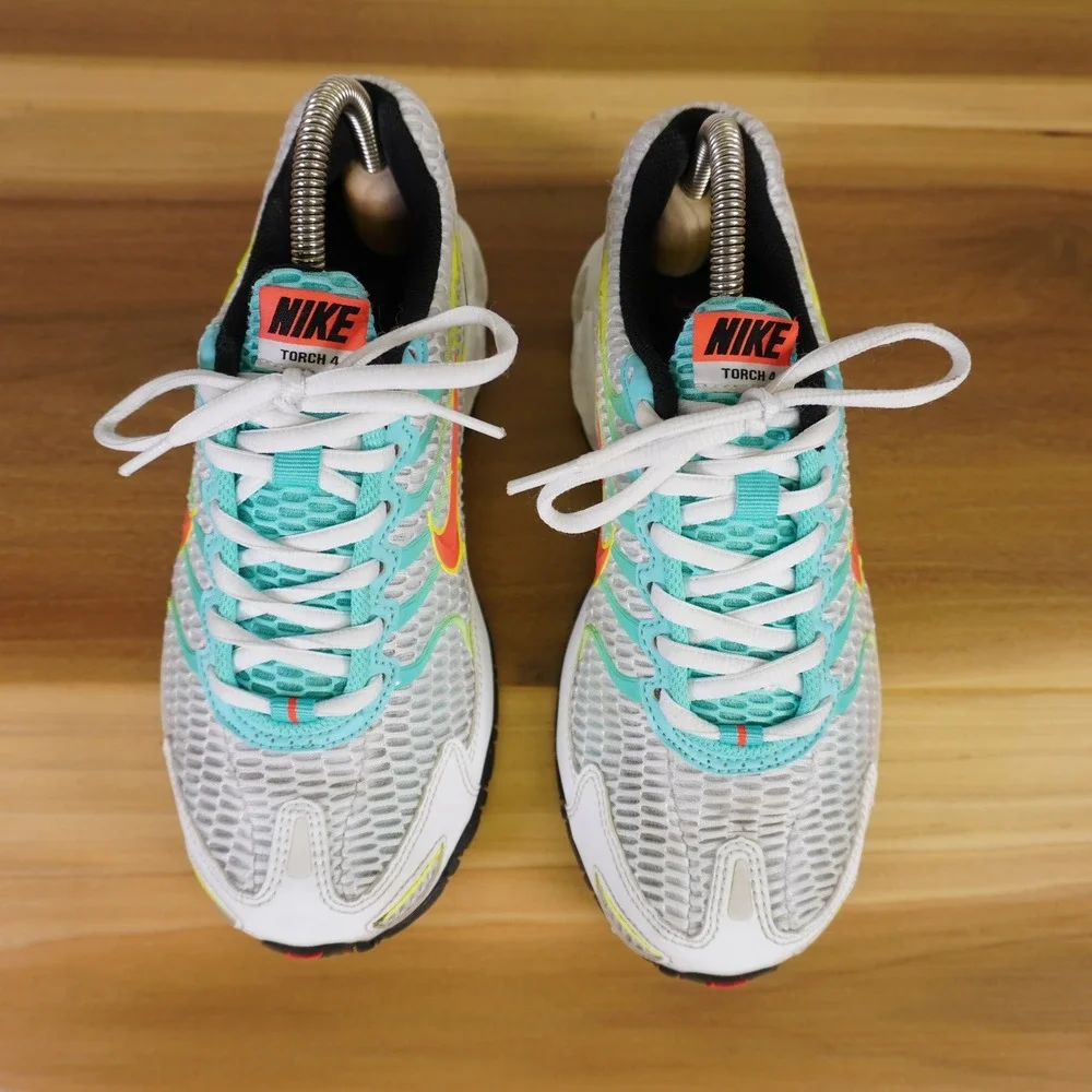 Nike Air Max Torch 4 Women 7 White Volt Multi Color Neon Sneakers CW5607-100